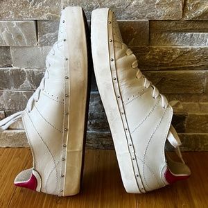 Rebecca Minkoff Distressed White/Pink Leather Shoes w/Studded Embellishments